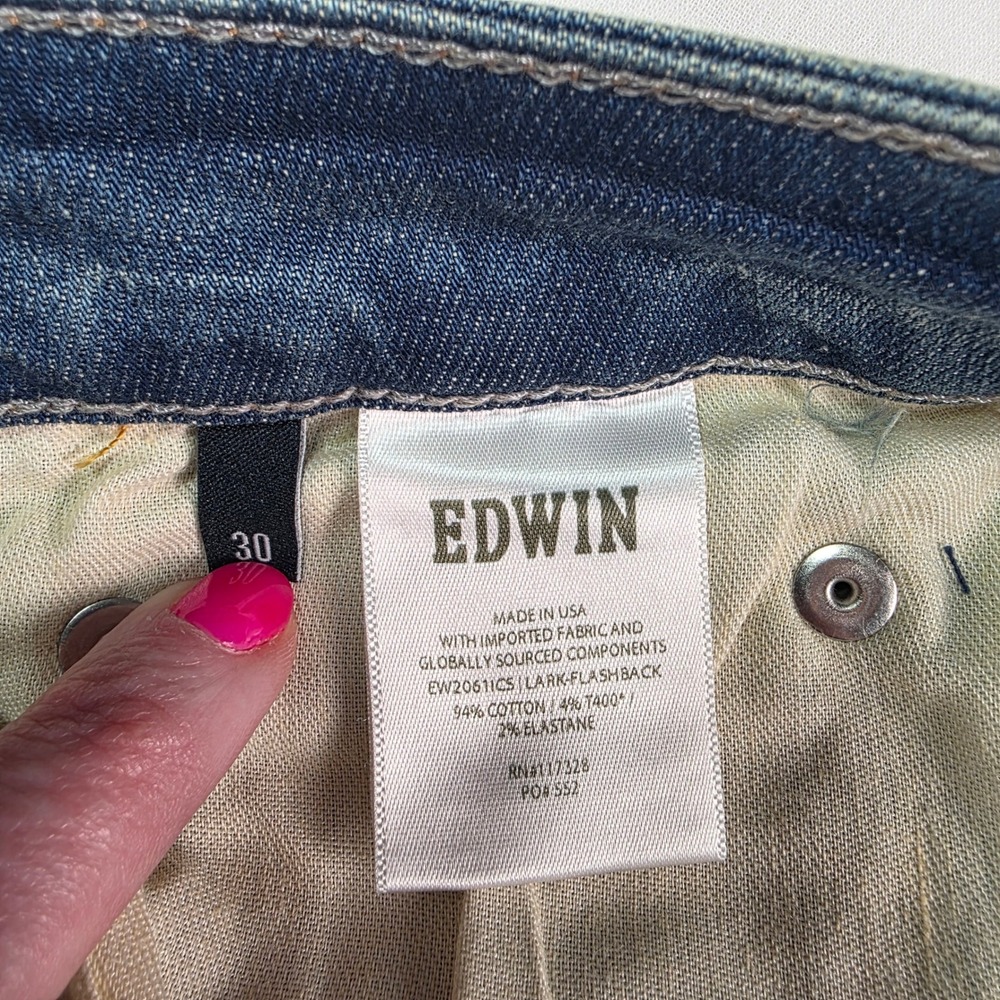 Edwin Lark Flare Jeans Flashback Blue High Rise Denim EW2061ICS Size 30 NEW - Picture 10 of 12